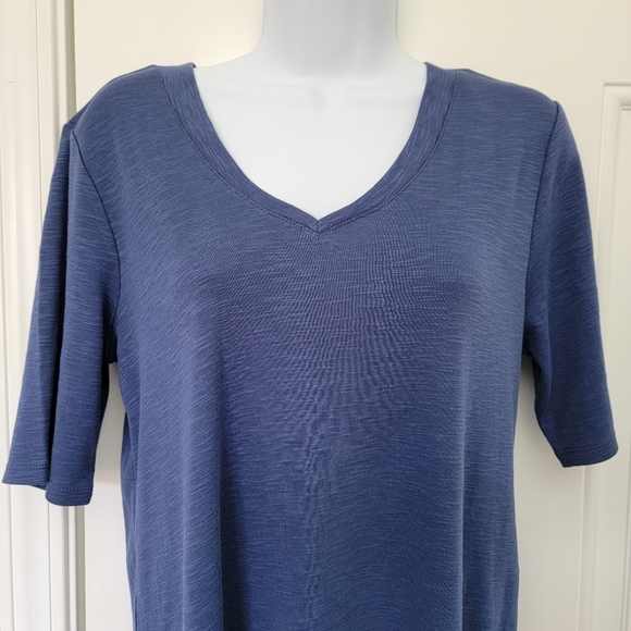 NWT J Jill Pima Double V Elbow Sleeve Tunic Top Ink Blue Soft Cotton Size Small - Picture 3 of 9